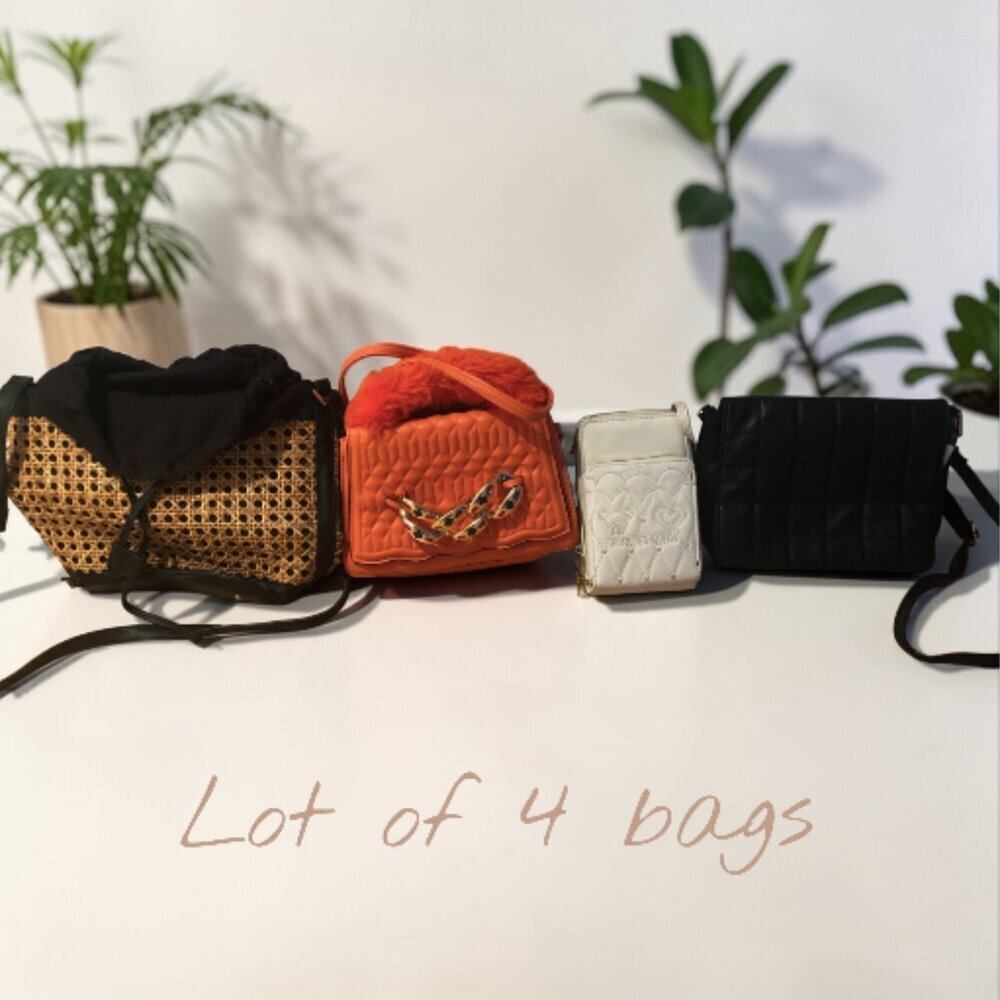 Bundle 4 Trendy Handbags | Orange Quilted, Y2K Embroidery, Boho Straw & Black